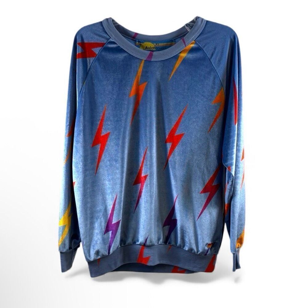 Aviator Nation Pullover Velvet Lightning Bolt Sweatshirt in Royal Blue Size XL